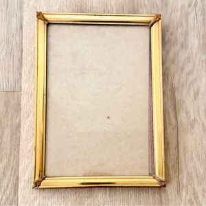 Vintage MCM Gold Tone Metal Photo Picture Frame Velet Back Standing Or Wall 5x7”